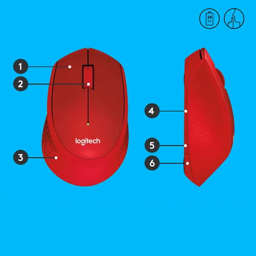 Rato Ótico Logitech Silent Plus M330 Wireless 1000DPI Vermelho