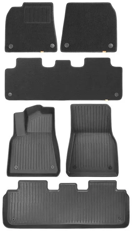 Tapete p/ Carro Baseus T-Space Series 6-Piece Floor Mat For Tesla Model Y Polypropylene Cluster Black