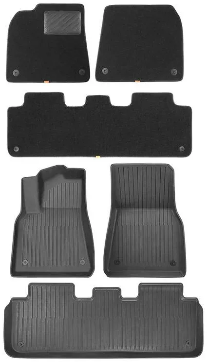 Tapete p/ Carro Baseus T-Space Series 6-Piece Floor Mat For Tesla Model Y Velvet Cluster Black