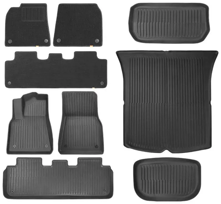 Tapete p/ Carro Baseus T-Space Series 9-Piece Floor Mat For Tesla Model Y Polypropylene Cluster Black