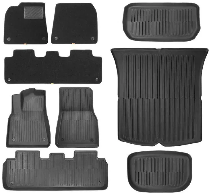 Tapete p/ Carro Baseus T-Space Series 9-Piece Floor Mat For Tesla Model Y Velvet Cluster Black