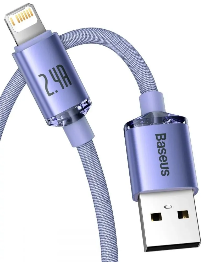 Cabo Carregamento Rápido Usb - Lightning 2.4A Crystal Shine 2M Roxo
