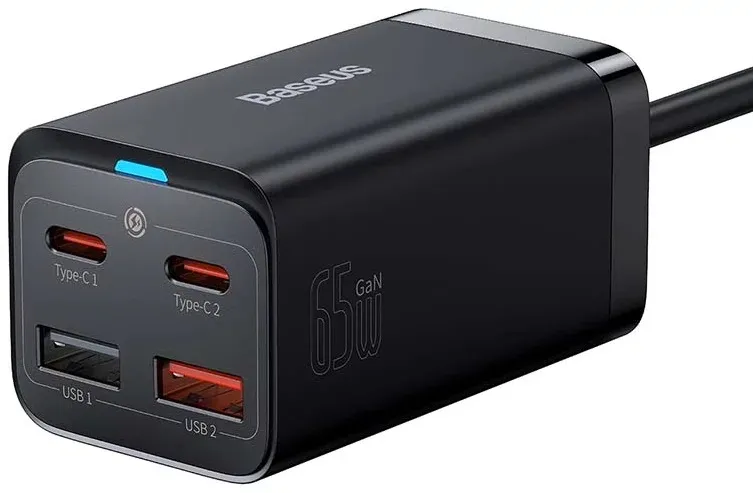 Carregador Baseus Rápido Gan3 Pro: 2x Usb-C: 2x Usb: 65W Preto