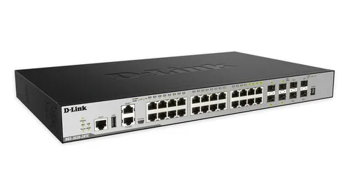 24-port GE Layer 3 Stackable Managed Gigabit Switch incl. 4-port Combo 1000BaseT/SFP plus 4 10GE SFP+