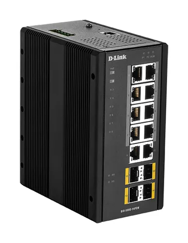 14 Port L2 Managed Switch with 10 x 10/100/1000BaseT(X) ports (8 PoE) and 4 x 100/1000BaseSFP ports Industrial