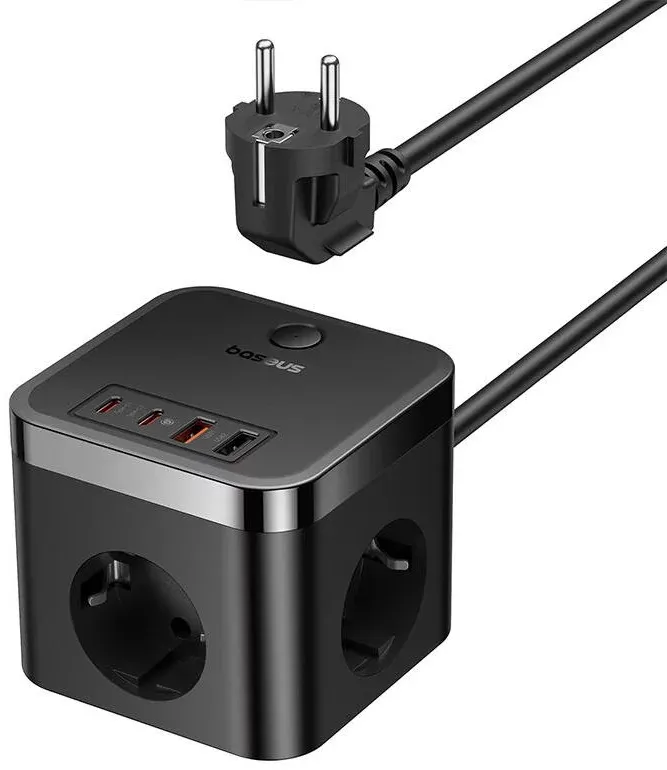 Extensão Baseus PowerCombo 3AC+2U+2C 30W, 1,5m (Preto)