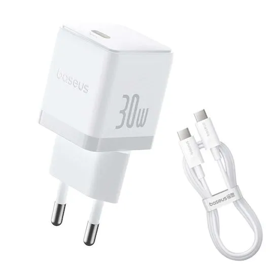 Carregador Palm Fast Charger 1C 30W Eu Moon White(With:BASEUS Mini White Cable Type-C To T