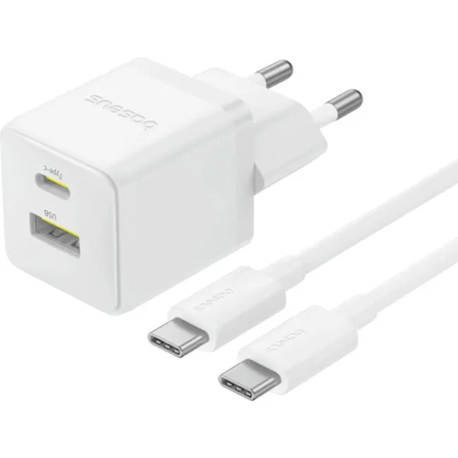 Carregador Palm Fast Charger C+U 30W Eu Moon White (With BASEUS Mini White Cable Usb-C To