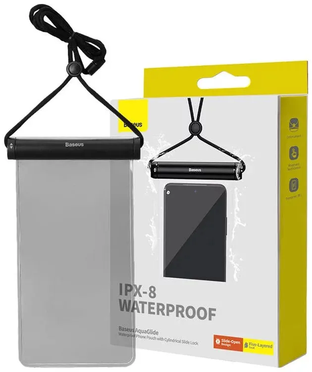 Os-Baseus Aquaglide Waterproof Phone Pouch With Cylindrical Slide Lock Cluster Black