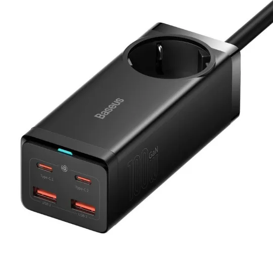 Carregador Carregamento Rápido 100W Gan3 Pro Dual Usb-C/Usb-A Preto + Tomada AC
