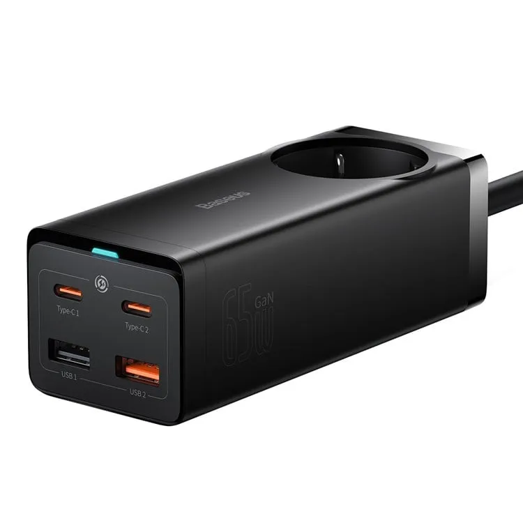 Carregador Carregamento Rápido 65W Gan3 Pro Dual Usb-C/Usb-A Preto + Tomada AC