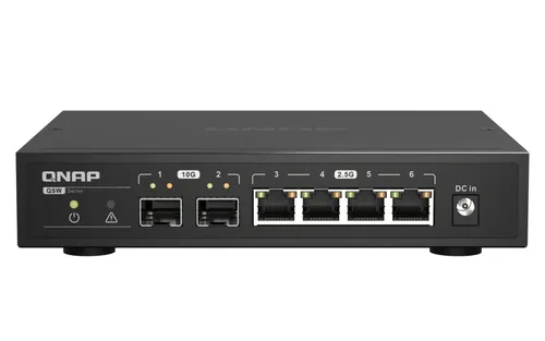 Switch Plug and Play no gestionable fácil de usar con SFP+ de 10GbE de 2 puertos y RJ45 de 2,5GbE de 4 puertos